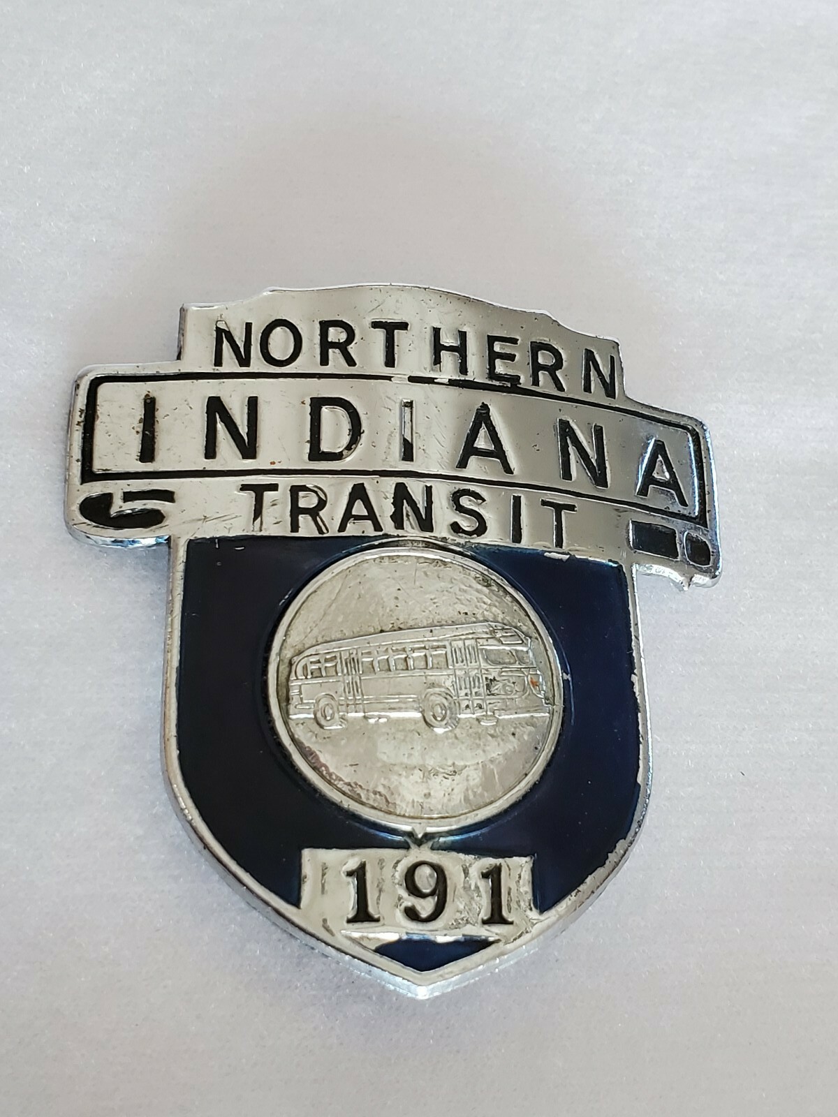 VINTAGE NORTHERN INDIANA TRANSIT #191 OPERATOR CAP BADGE