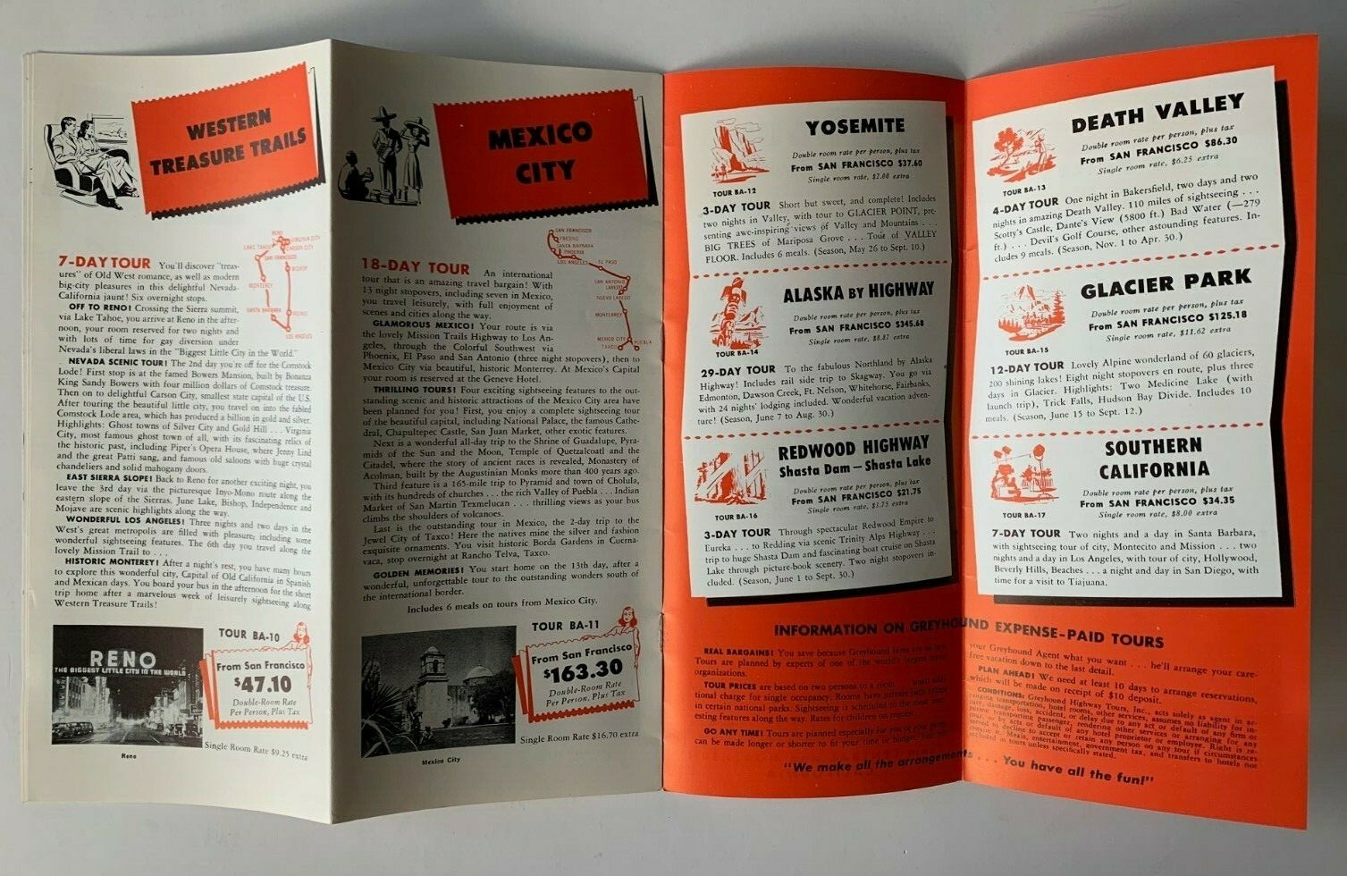 Vintage ca 1940s Greyhound Bus U.S. Tours Brochure From California Illustrated