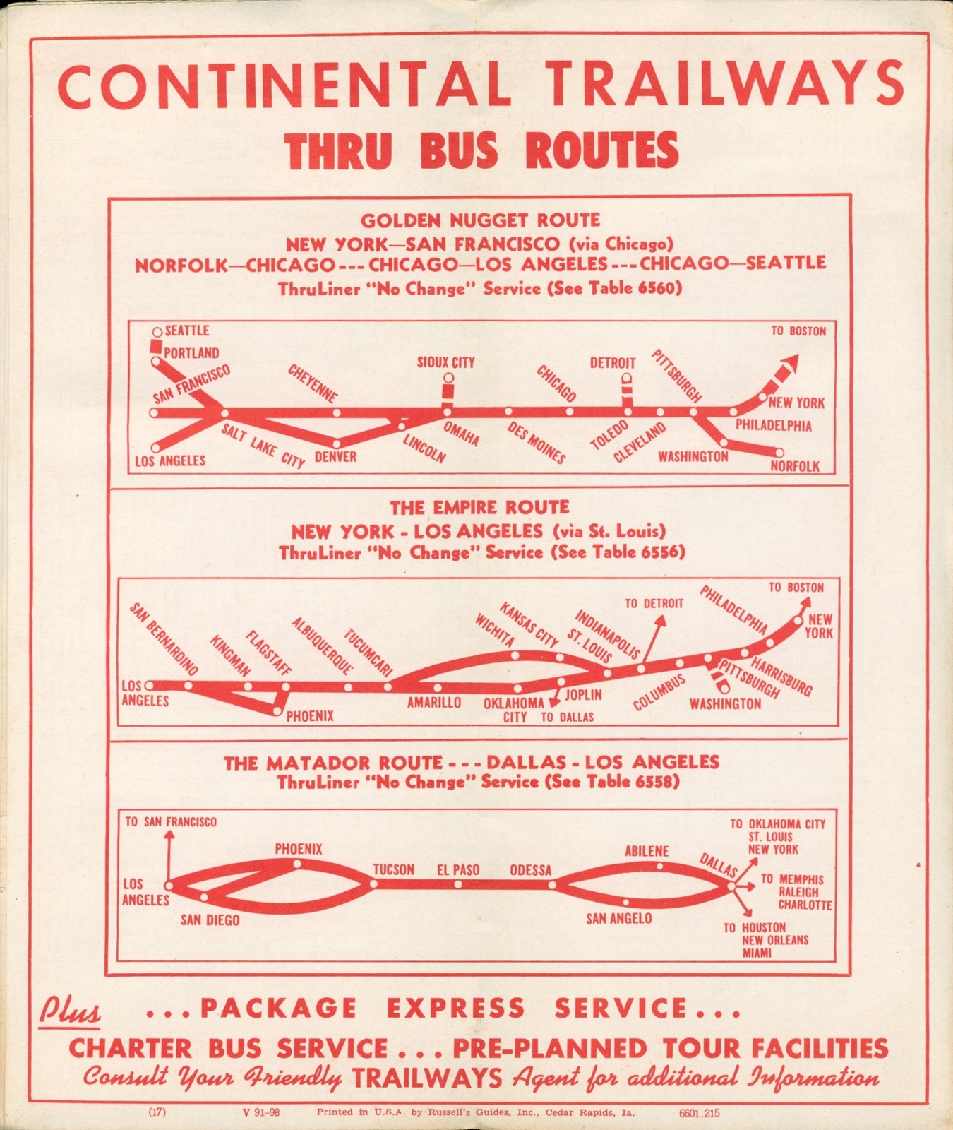 1960 Continental Trailways Bus Lines Timetable New York Los Angeles Gold Nugget