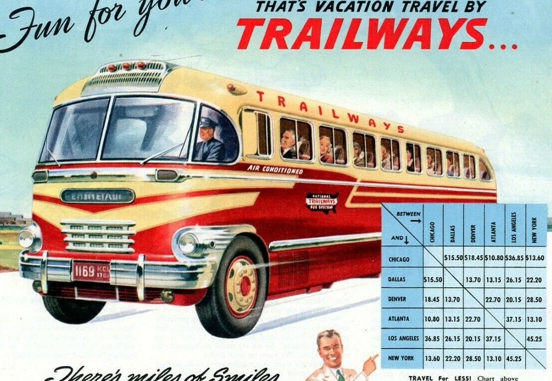 1948 National Trailways Bus System Magazine Print Ad Fun For You Thrifty Too!