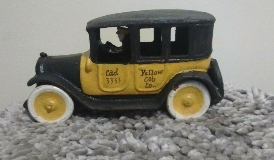 Taxi Cab Yellow Cast Iron Toy Collectible