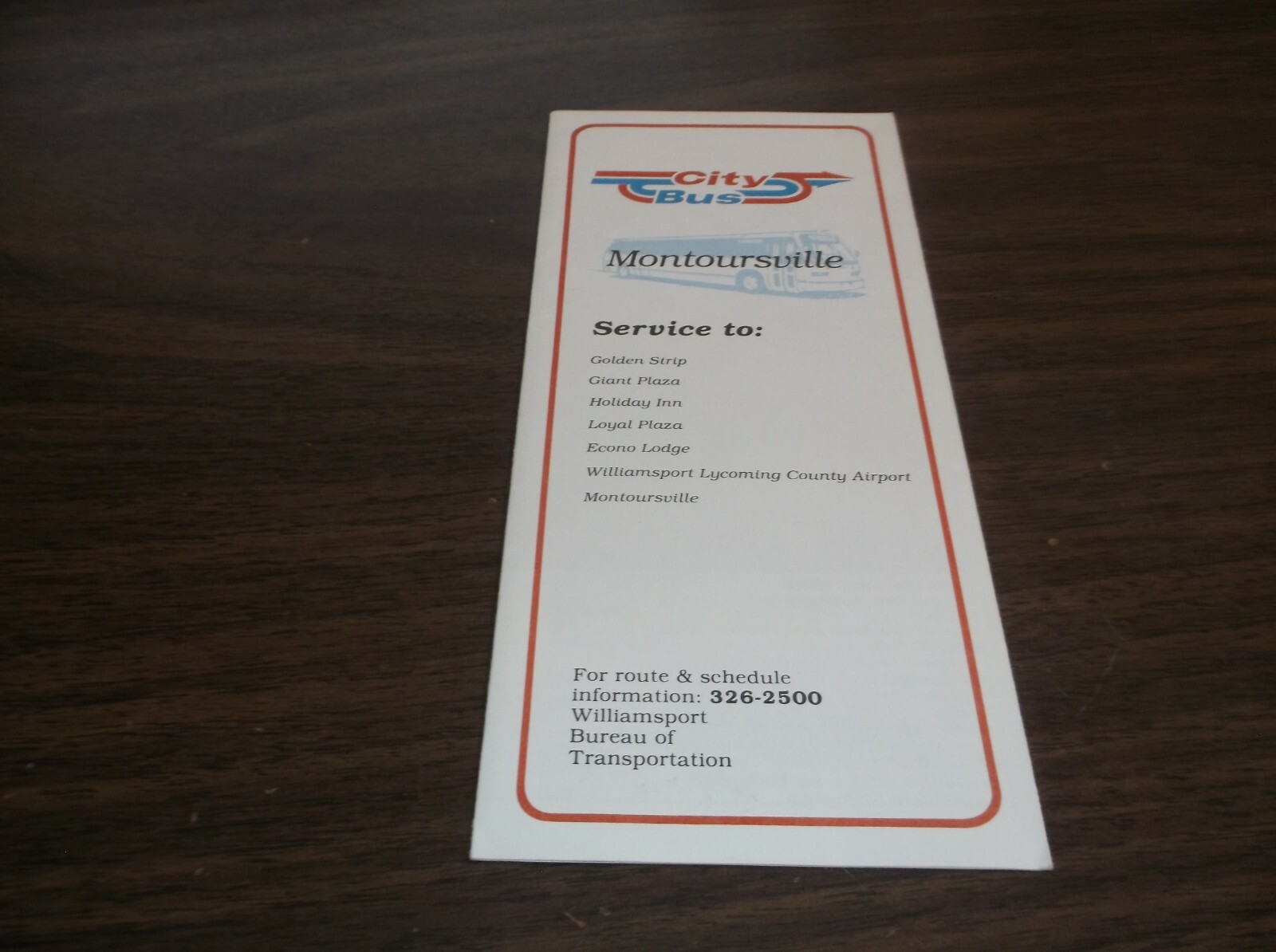 OCTOBER 1987 MONTOURSVILLE PENNSYLVANIA CITY BUS SCHEDULES PUBLIC TIMETABLE
