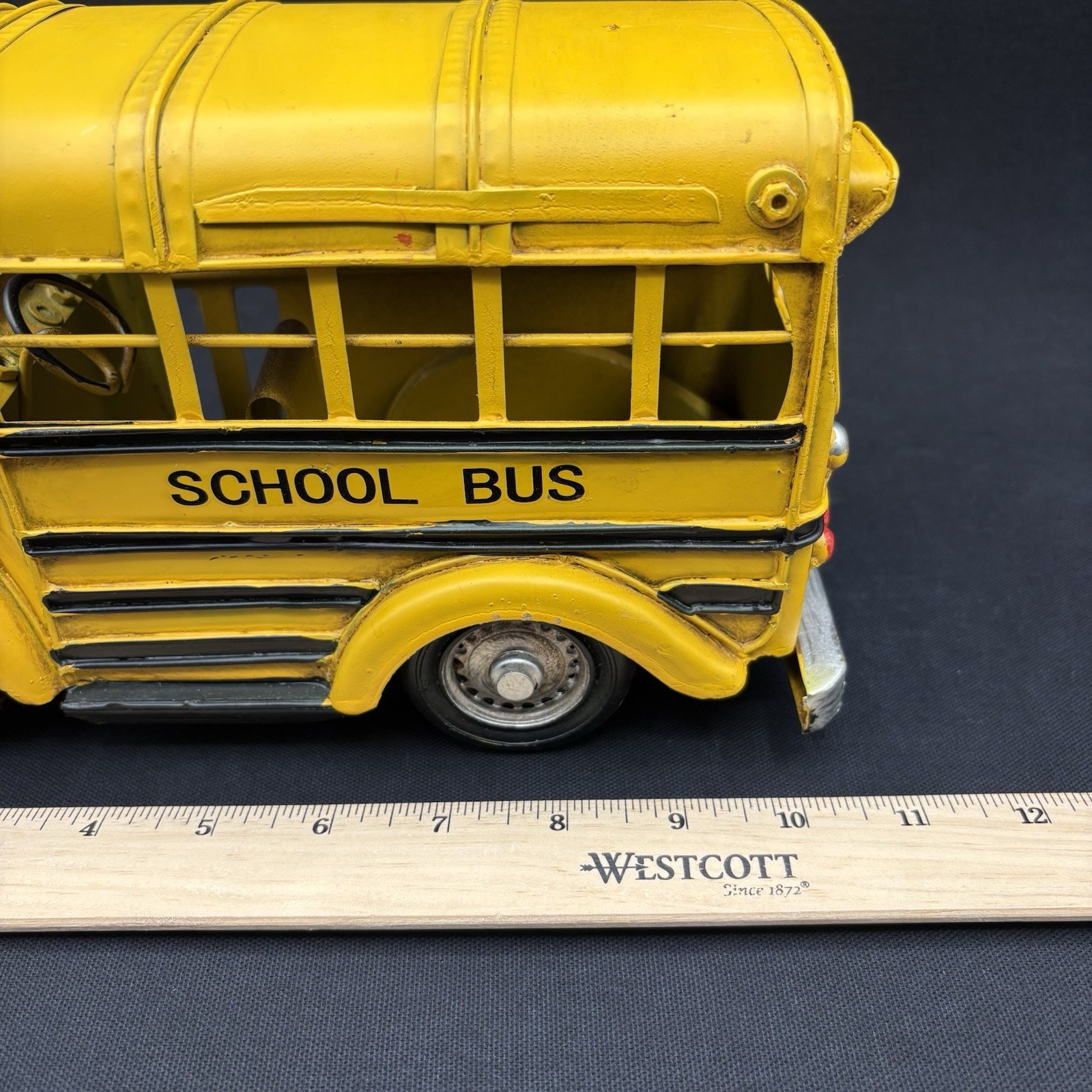 PETERSON ARTWARES Yellow 10.5 x 5 x 6” Metal Model School Bus Decor Gift Toy