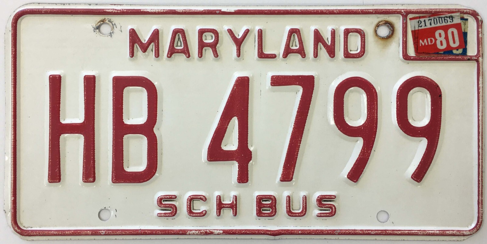 Vintage Maryland 1980 SCHOOL BUS License Plate, HB 4799