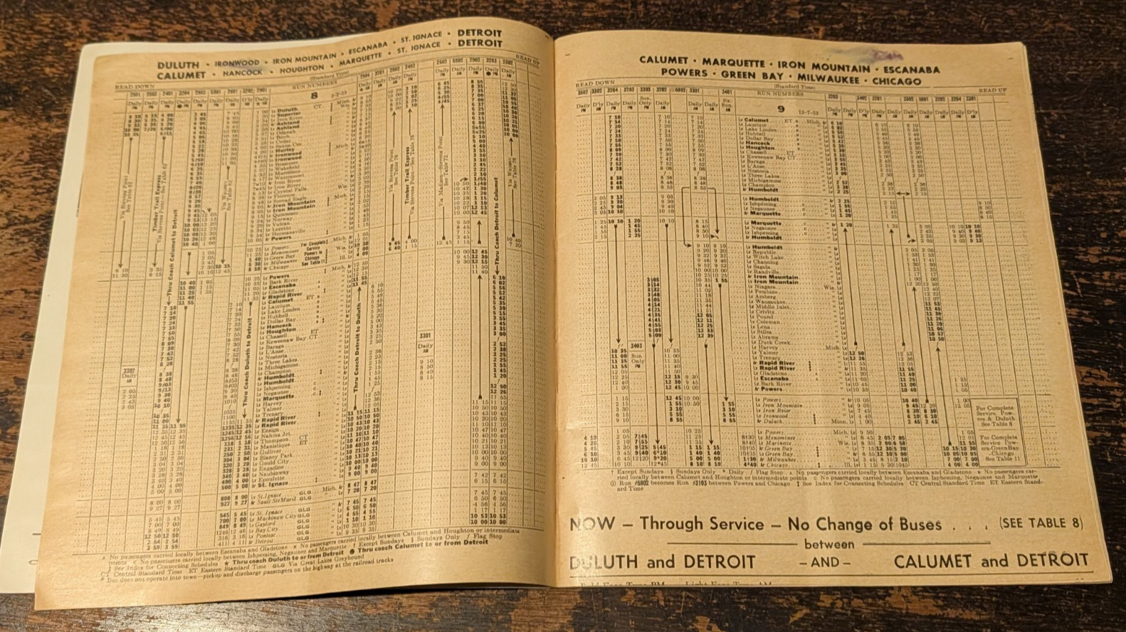 Northland Greyhound Bus Time Tables, February 11, 1953, Booklet, 66 pages