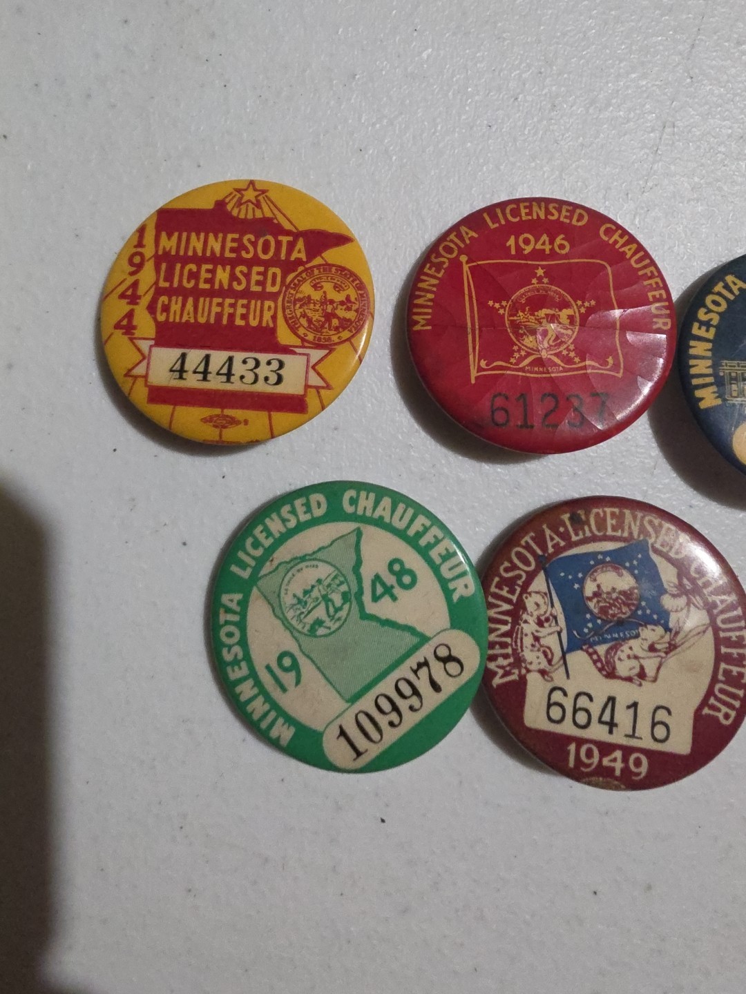 Vintage 1944, 46, 47, 48 And 1949 Chauffeur Buttons, NES14