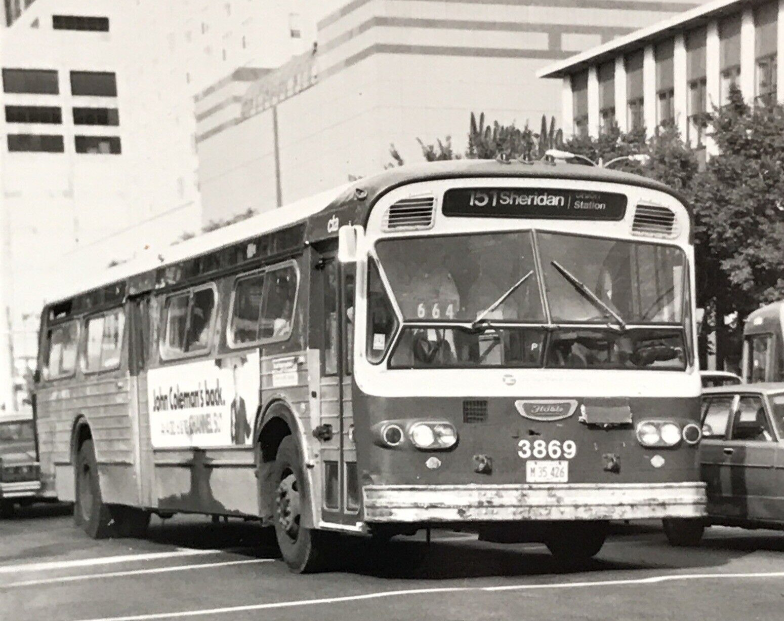 Chicago Transit Authority CTA Bus #3869 Route 151 Sheridan B&W Photograph