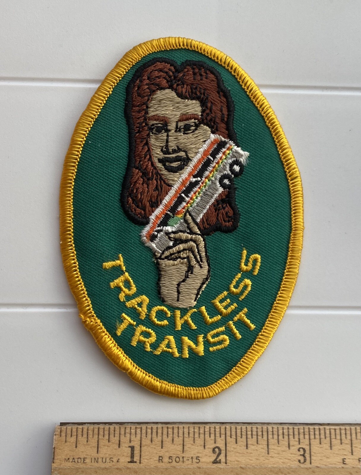 Trackless Transit Bus Line Bussing Green Yellow Embroidered Patch Badge
