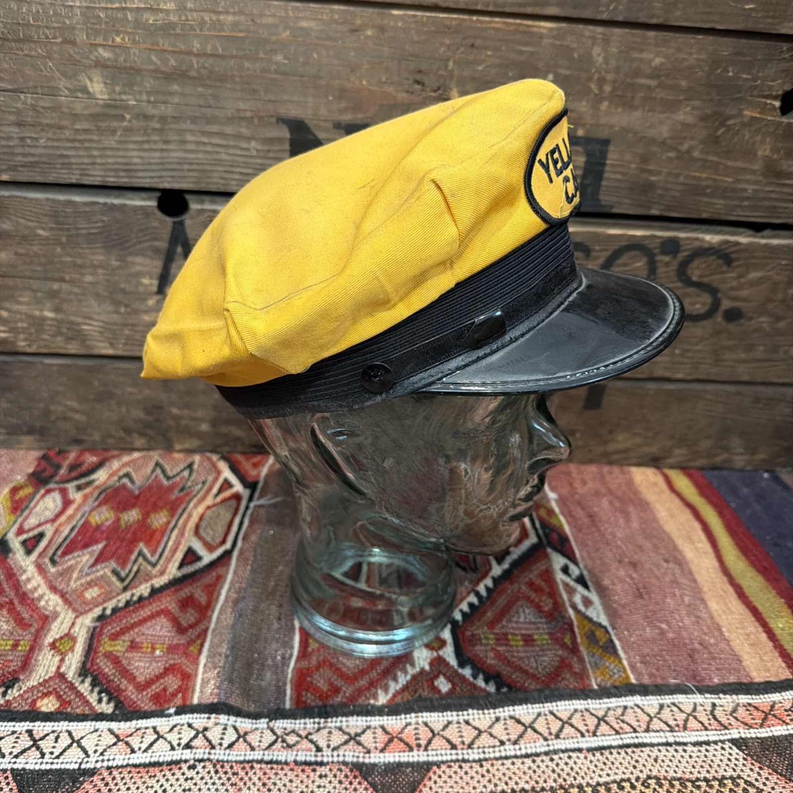 Vintage Yellow Cab Cloth Driver Cap With Patch Sentry Brand – 7 1/4