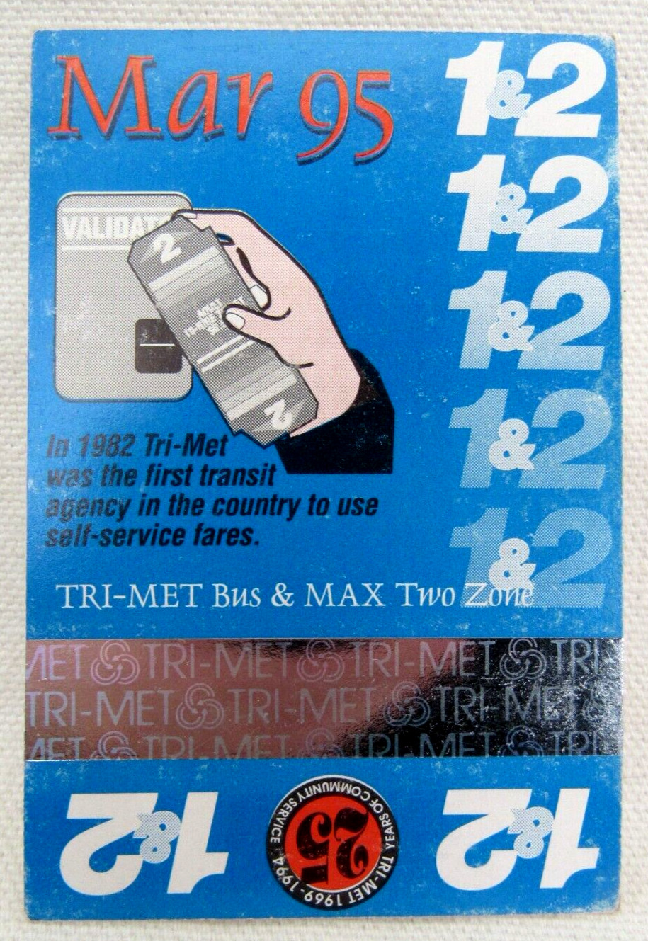 Vintage Tri-Met Bus & Max Light Rail March 1995 Monthly Pass Portland Oregon OR