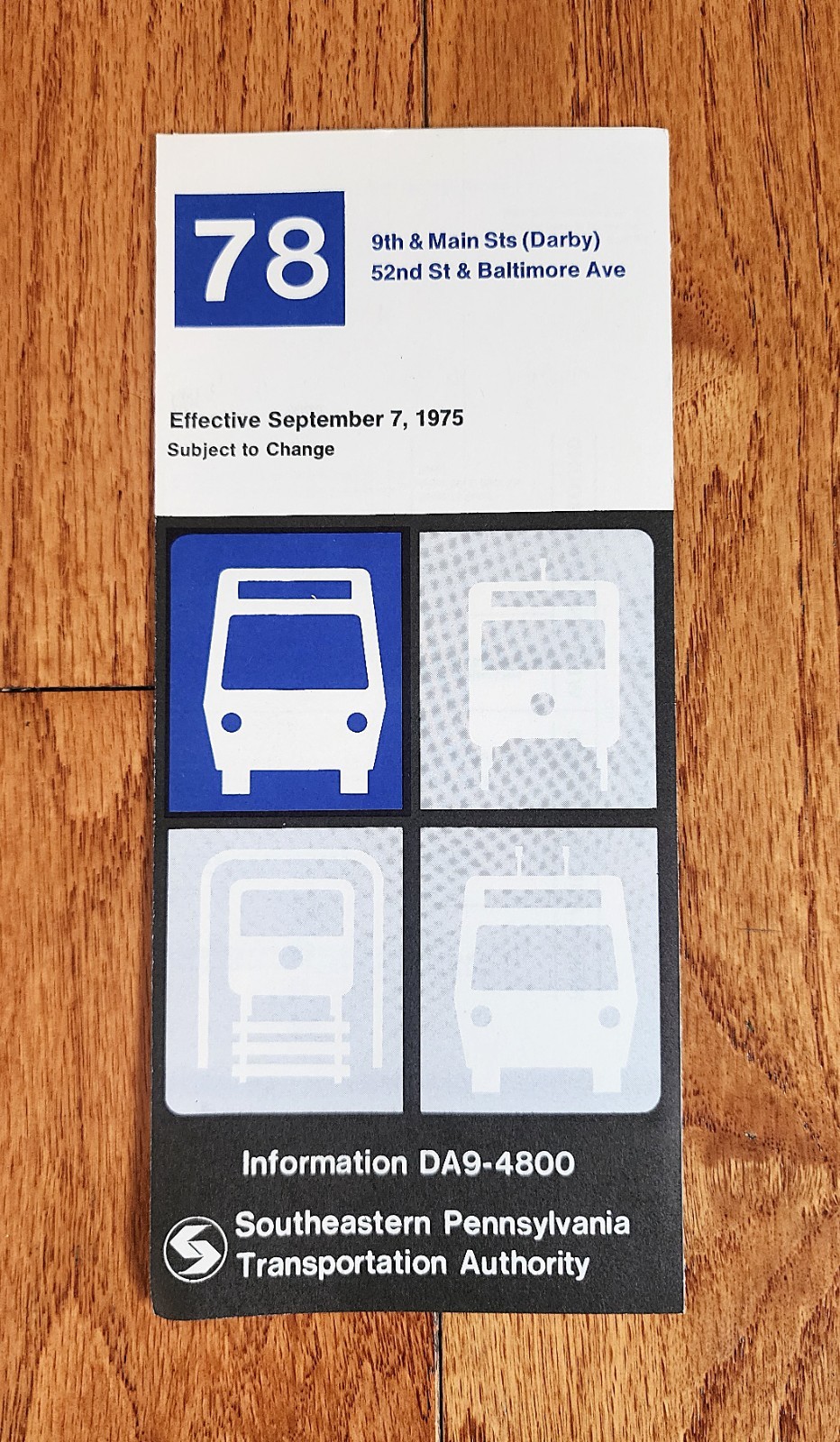 1975 SEPTA BUS TIME TABLE ROUTE 78 PHILADELPHIA PA