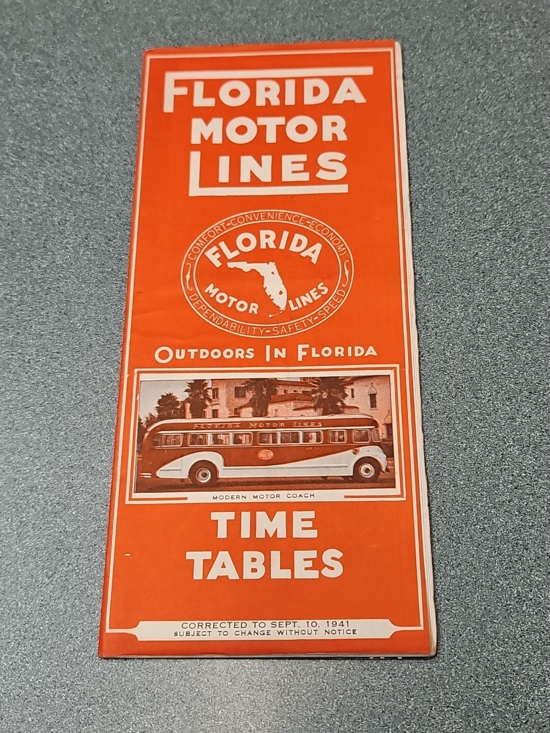Florida Motor Lines Bus Schedule 1941