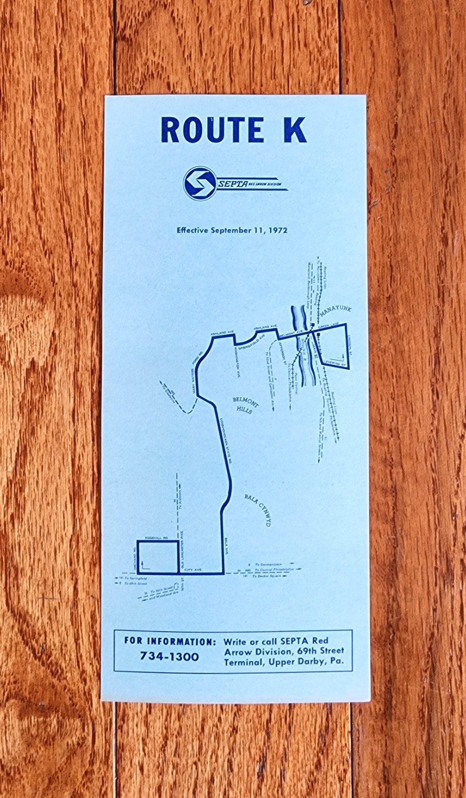 1972 SEPTA BUS TIME TABLE ROUTE K PHILADELPHIA PA