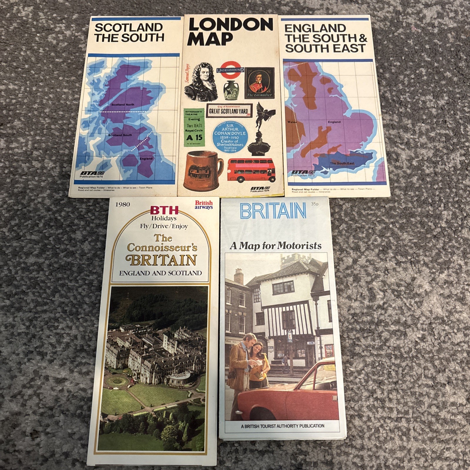 Vintage Lot of 5 1970’s And 1980s British UK Maps