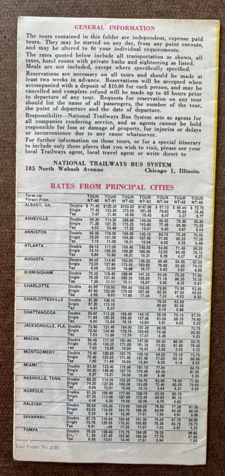 Vintage ca 1950s National Trailways Bus System Brochure Tours Pleasure Planned..
