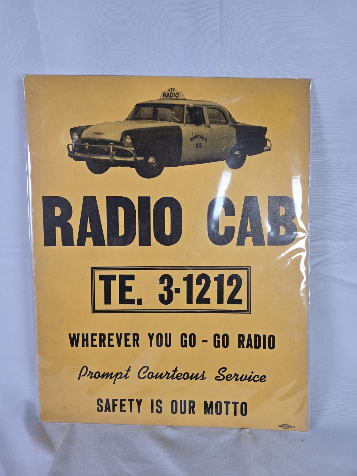 1950’s Radio Cab Portland Oregon 14″ x 11″ Advertising Paper Sign Poster Yellow