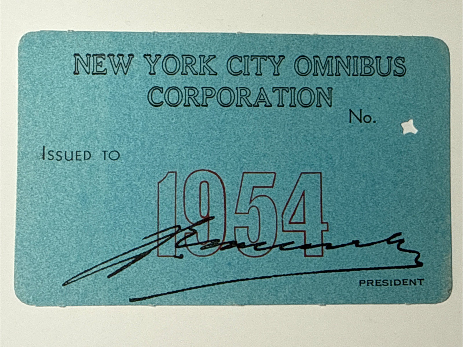 1954 NYC New York City OMNIBUS Co Manhattan NY Bus Transit Pass Card Vtg