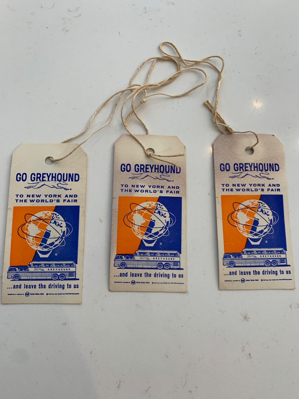 Greyhound Bus United States ToNew York And World’s Fair Tags 1964 Set Of (3)