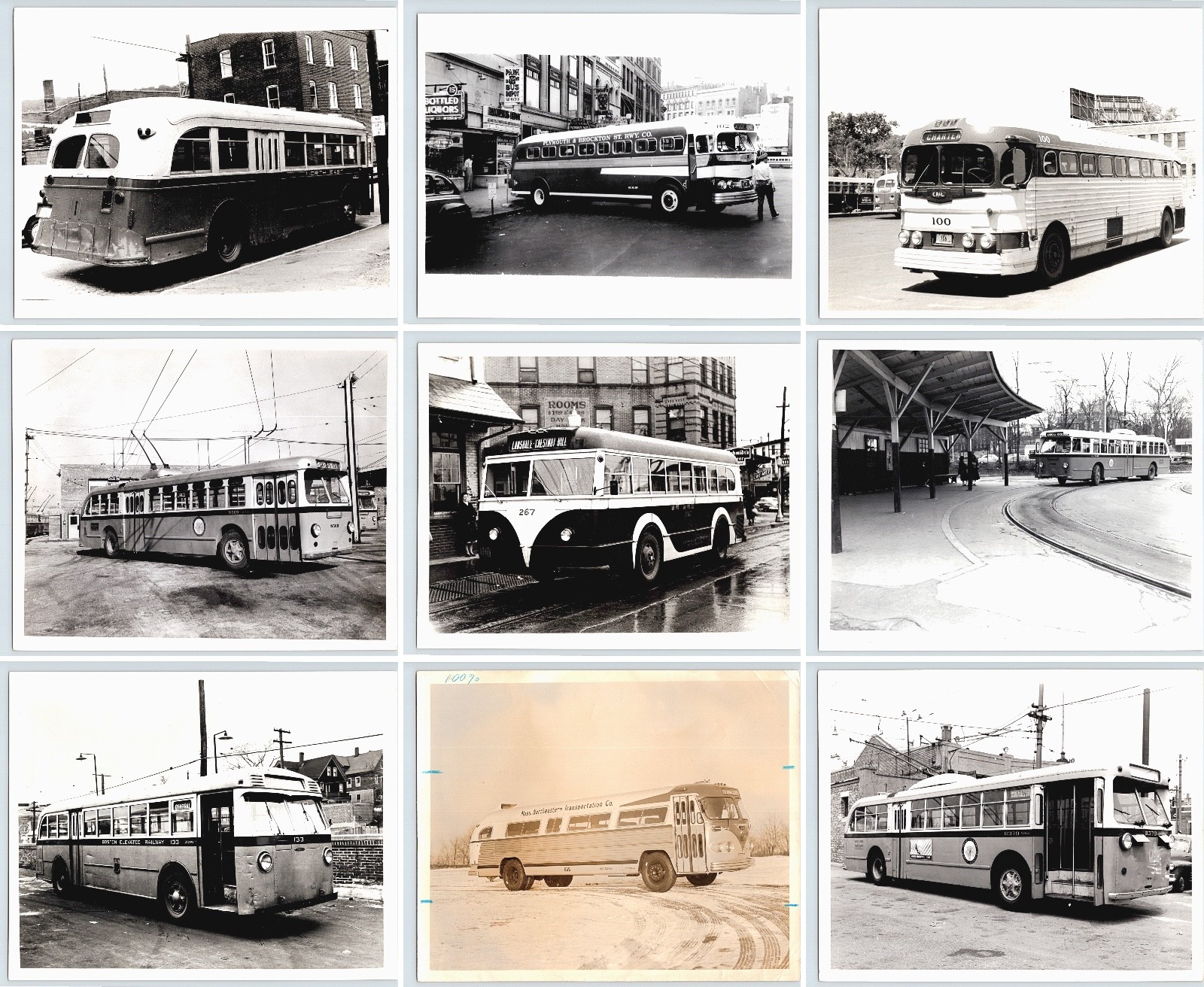 B12 Lot of 9 8×10 BUS photos Plymouth & Brockton C.R.&L. charles river BOSTON