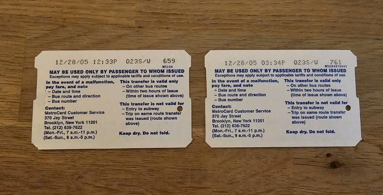 NYC MTA Bus Transfers (2005) Old Triboro Coach Buses #761 & 695