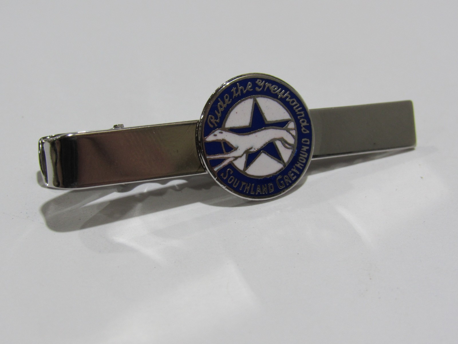 Vintage Southland Greyhound Bus Enamel Tie Bar Clip Metal Silver-Colored Liner