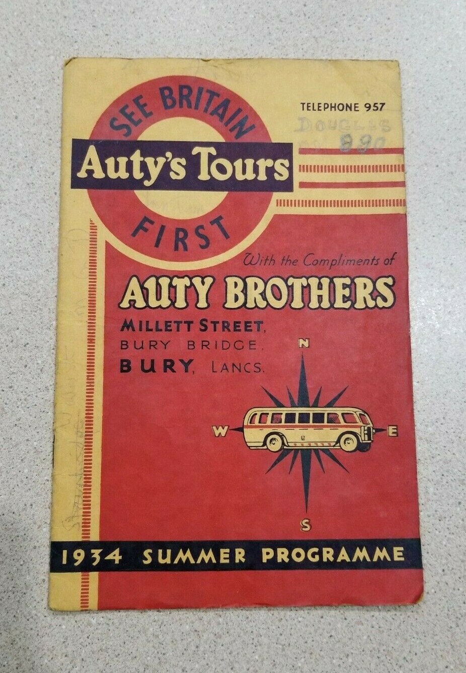 1934 Auty’s Tours Sumer Programme- See Britain First- Auty Brothers Bus Tours UK