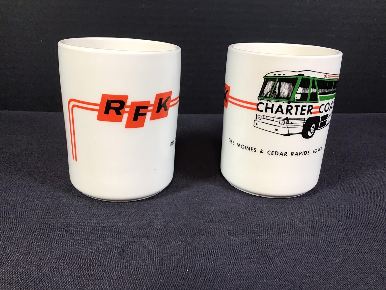 RFK Charter Coaches Inc Bus Ceramic Coffee Mug Cup Lot Of 2 Cedar Rapids Iowa