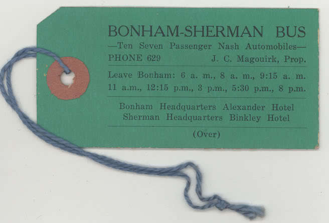 1924 BONHAM SHERMAN BUS Paris Texas TAXI NASH AUTO J. C. MAGOUIRK transportation