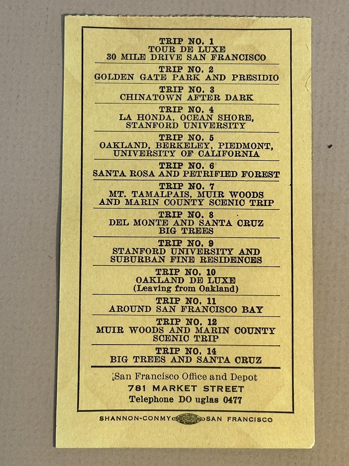 Vintage 1935 The Gray Line Ticket Stubs San Francisco California