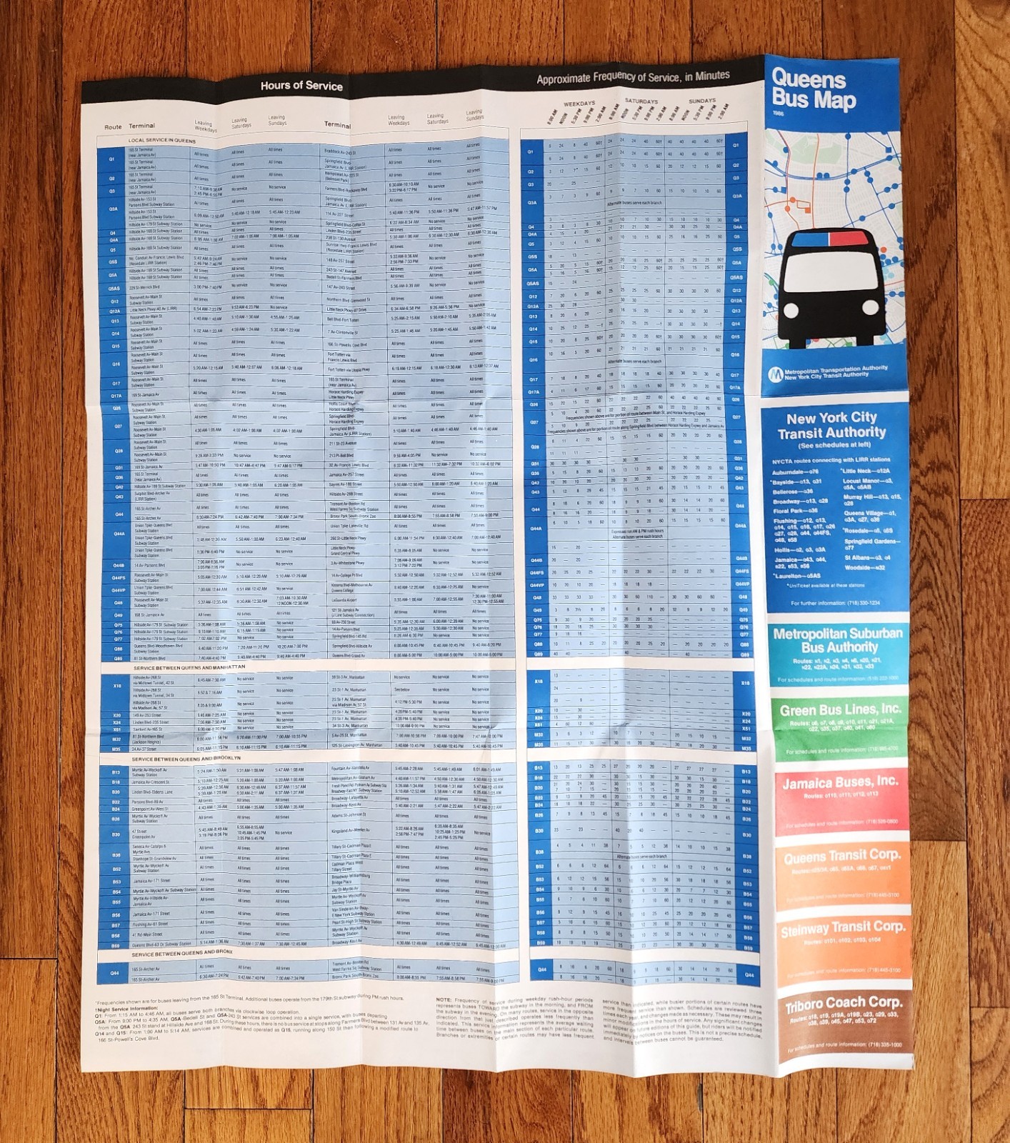 VINTAGE 1986 NYCTA NYC QUEENS BUS MAP MTA NEW YORK CITY TRANSIT AUTHORITY NY