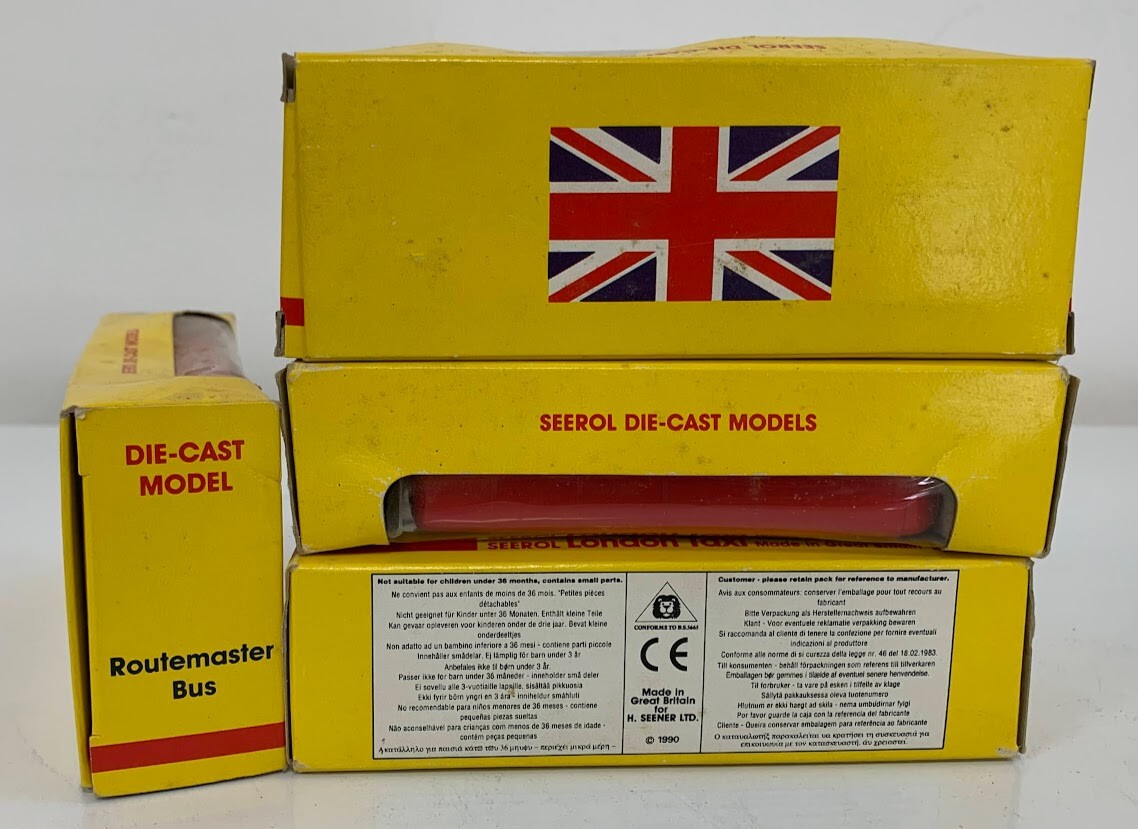 Vtg 1990 Seerol Diecast lot of 4 NIB-Routemaster Bus x2, London Taxi x2 & BONUS