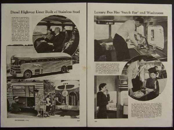 1940 Greyhound Bus Highway Liner Stainless Steel Diesel vintage pictorial