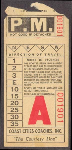 Coast Cities Coaches Opa-Locka FL bus transfer 1950