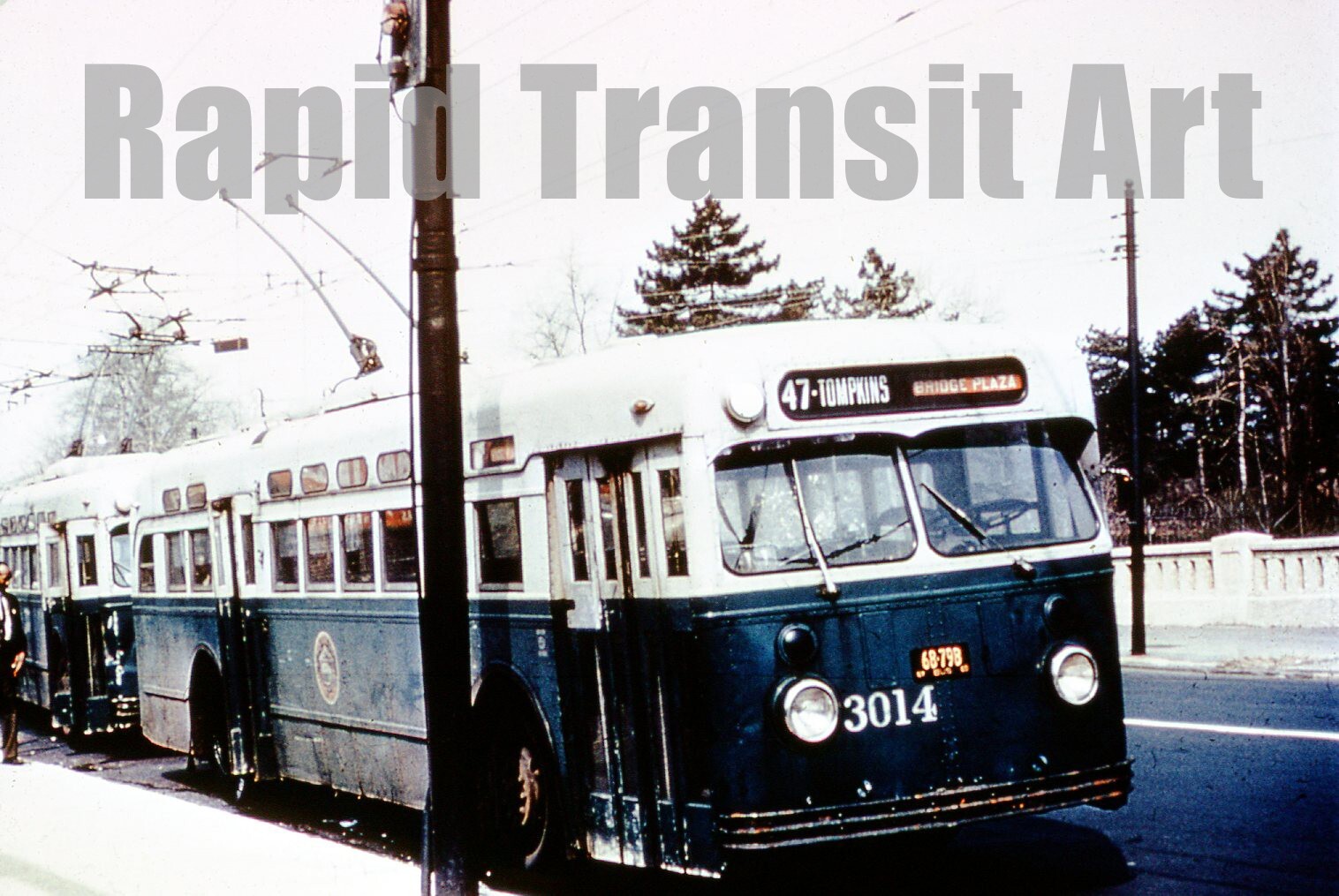 Vintage 1972 Duplicate Slide Brooklyn New York City Trackless Trolley Bus 3014