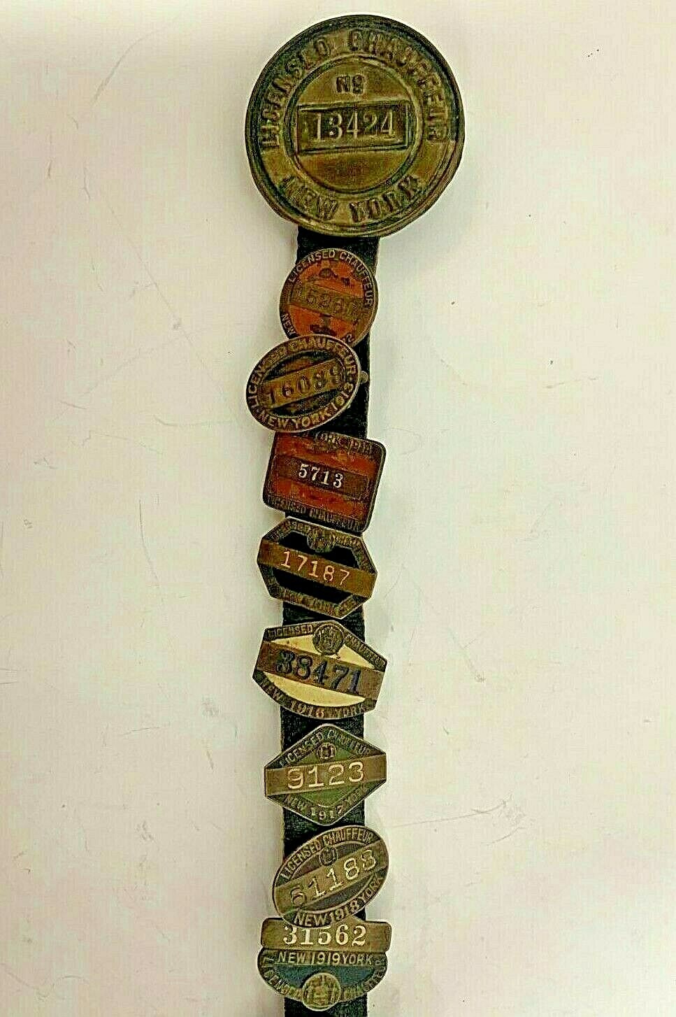 NEW YORK CHAUFFEUR BADGE CONCHO BELT CIRCA 1910’s – RARE – ESTATE FRESH