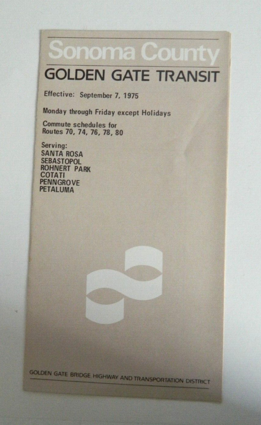 1975 Sonoma County Golden State Transit bus Schedule. T4