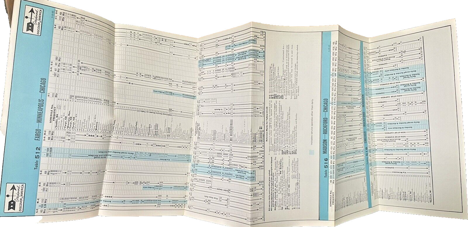 1969 Go Greyhound BUS Schedule Time Tables 2 & 64 Chicago Winnipeg Lot of 2