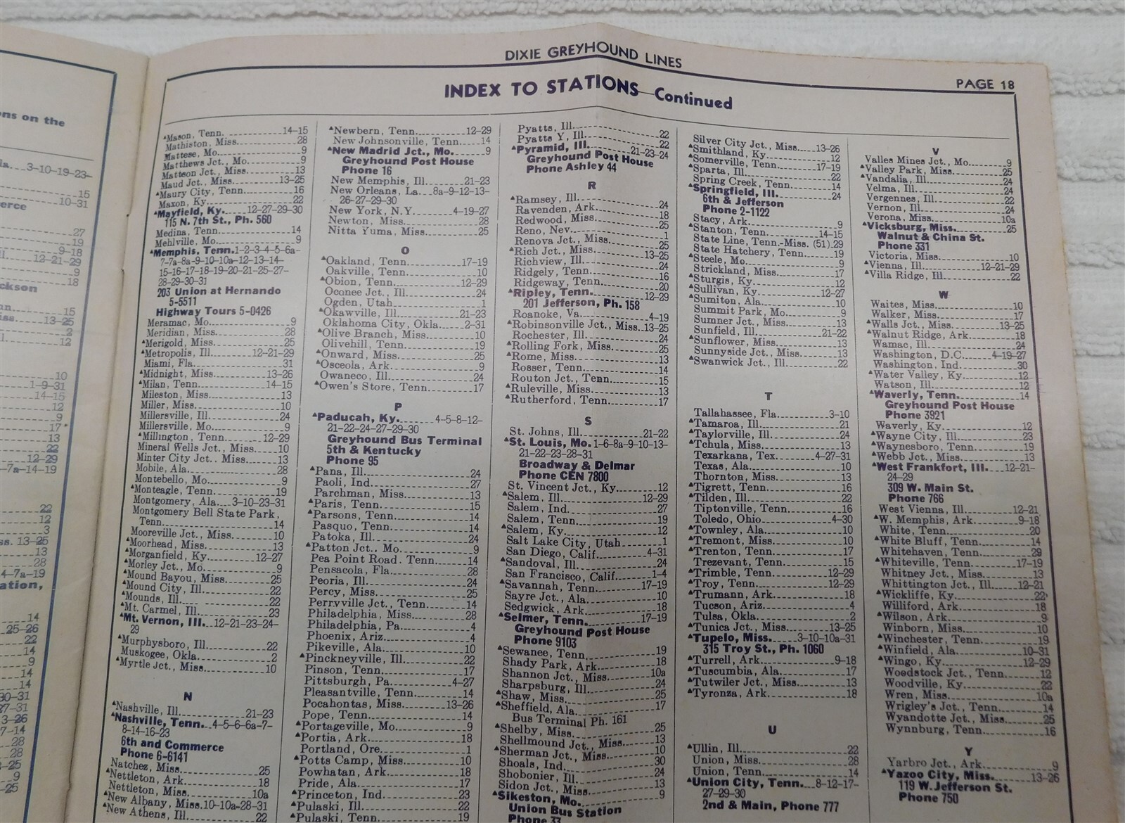 1952 Dixie Greyhound Bus Time Table Mid Atlantic Locations See Photos