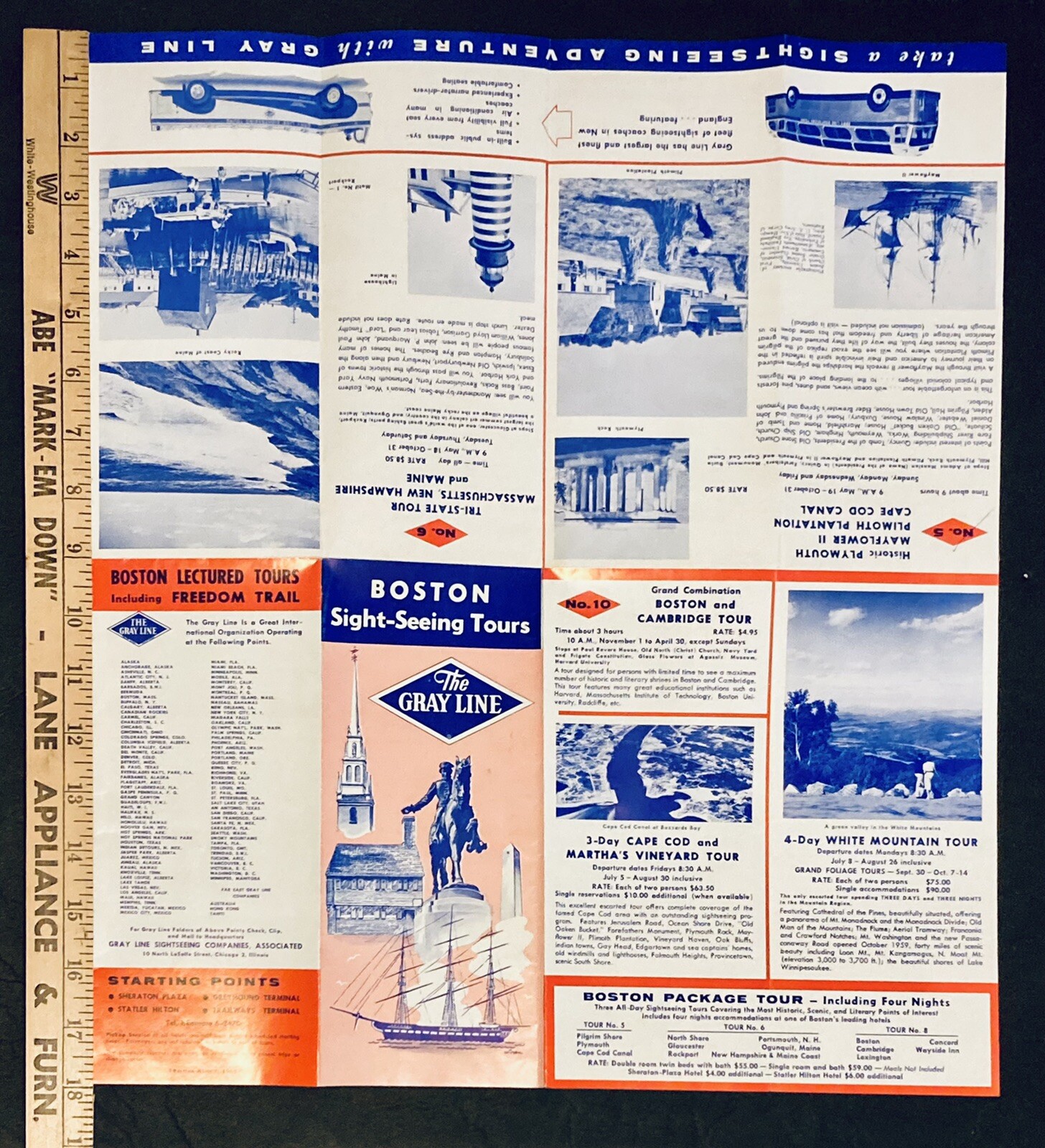 Vintage 1963 Gray Line Boston Sightseeing Bus Tours Travel Packages Brochure
