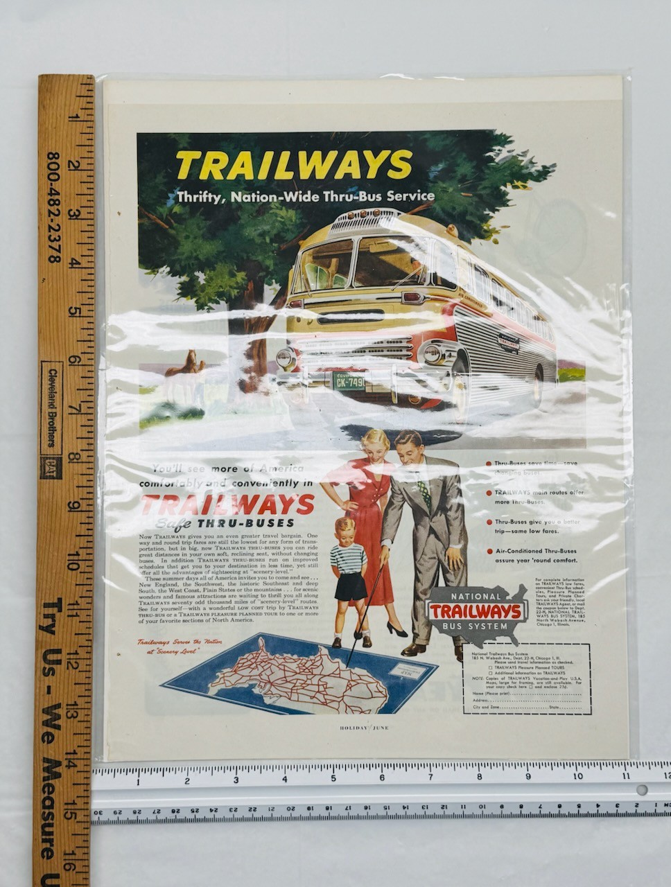 Vintage Magazine Print Ad Trailways Buses 1949 Nation-Wide Thru-Bus Service VG