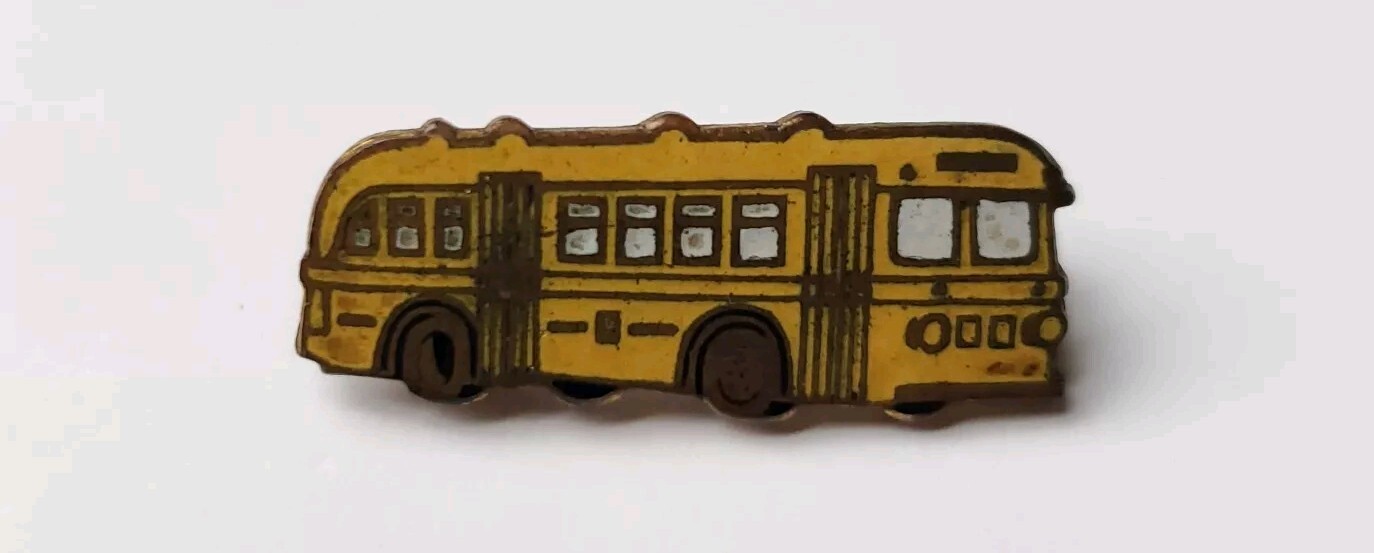 Antique brass & yellow enamel city transit bus lapel pin