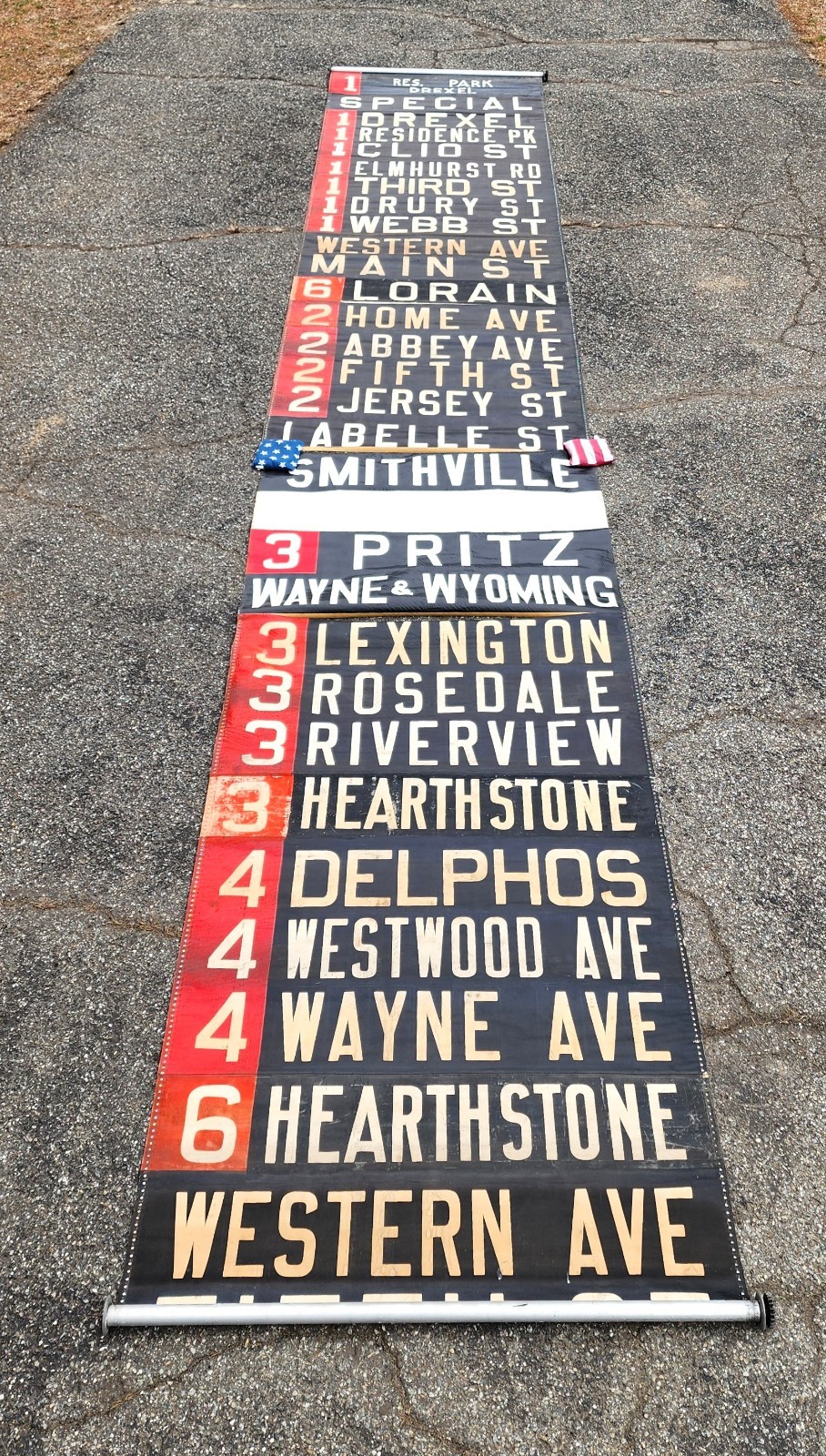 VINTAGE RTA OHIO BUS ROLL SIGN CHARTER BUS DREXEL DELPHOS DAYTON OHIO