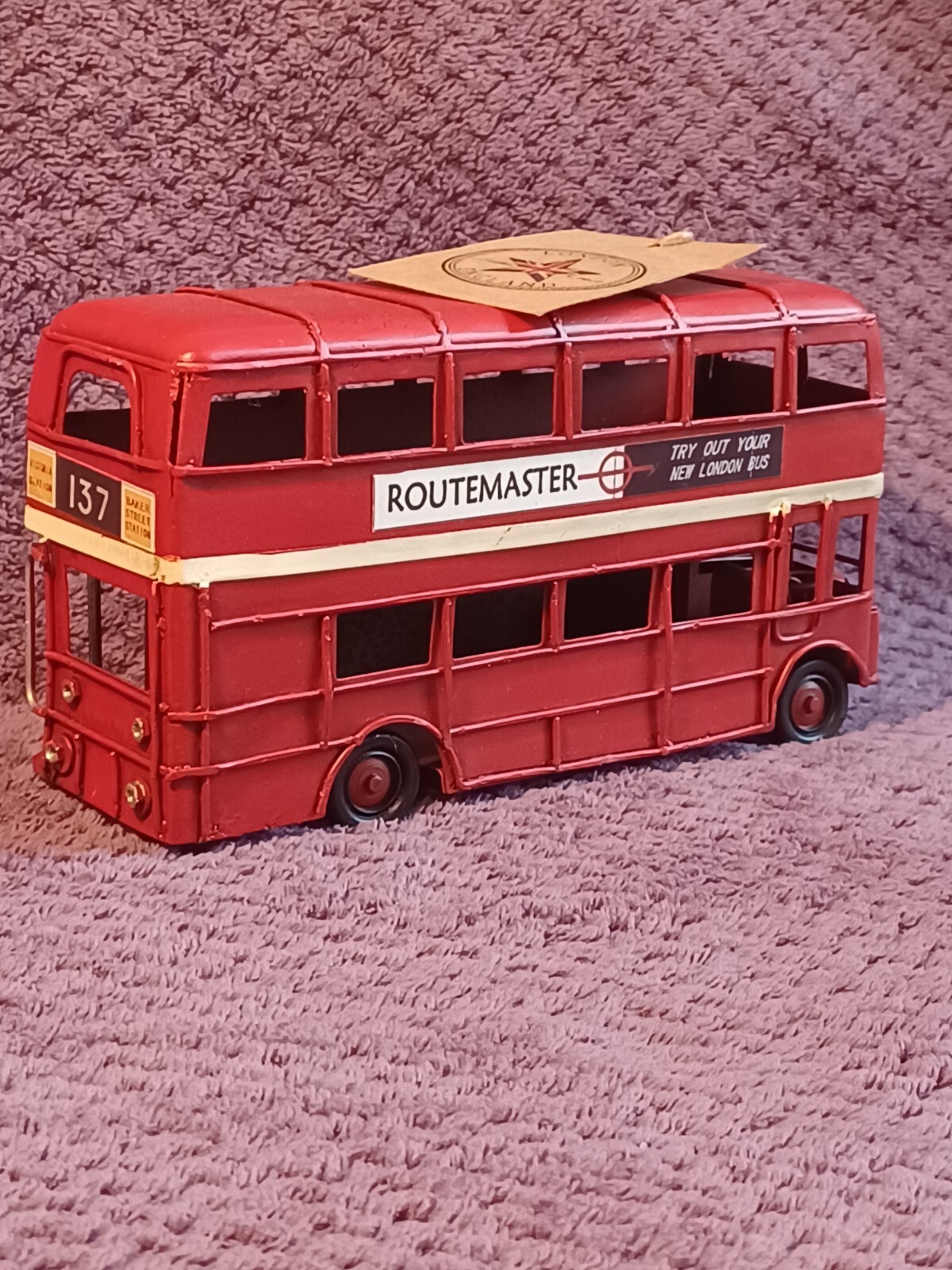 Decorative Red Vintage Style Routemaster Double Decker Bus Made From Metal Tin