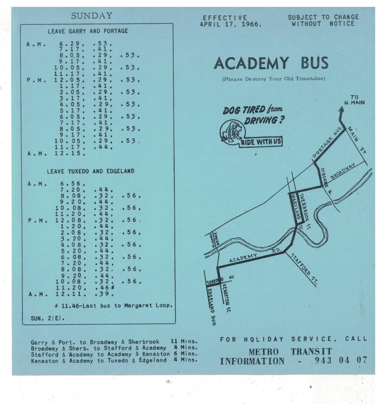 1966 Winnipeg Canada Bus Schedule and Route Map Academy