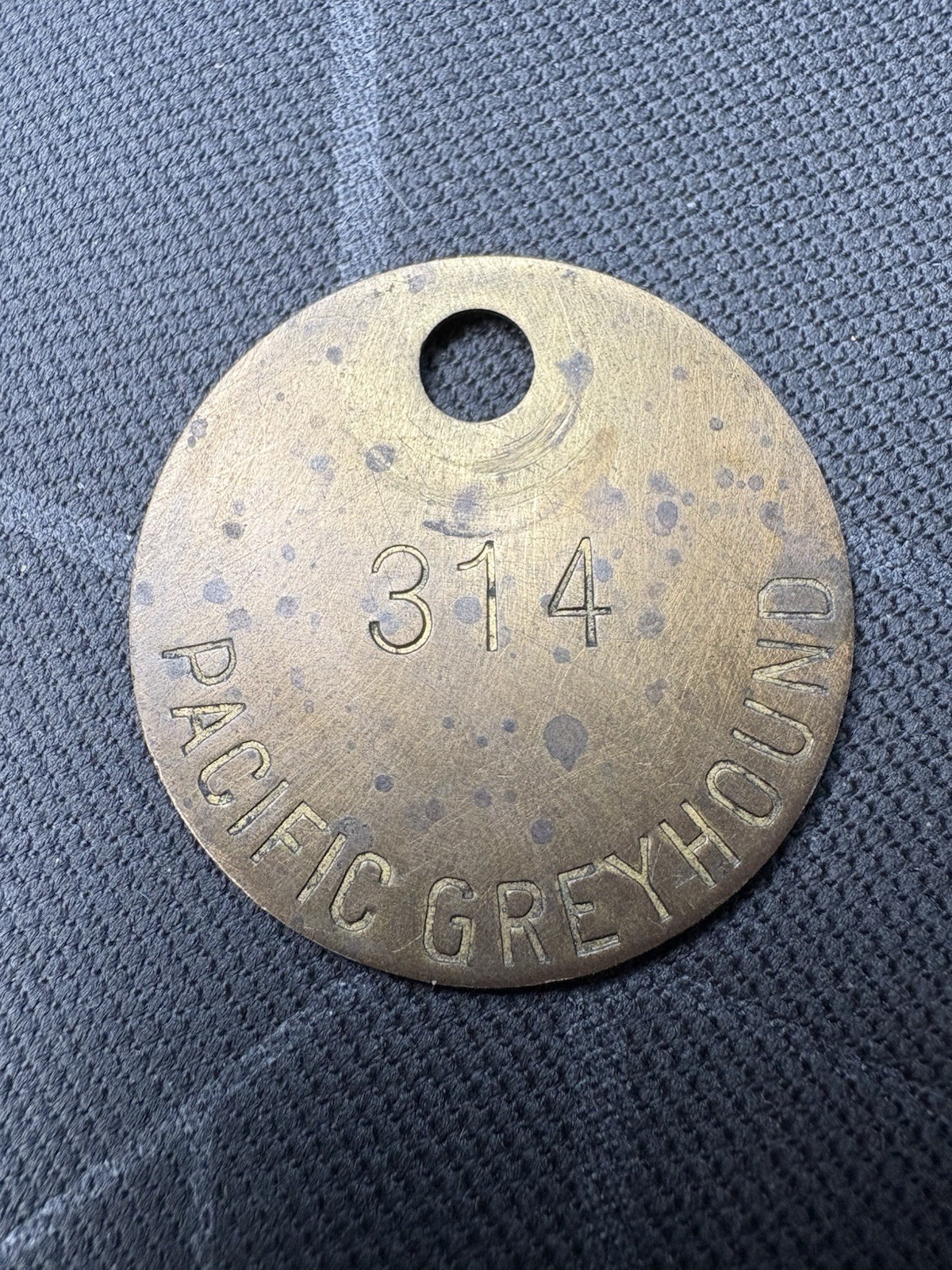 Antique Pacific Greyhound Bus Lines Brass Baggage Or Equipment Tag-No. 314