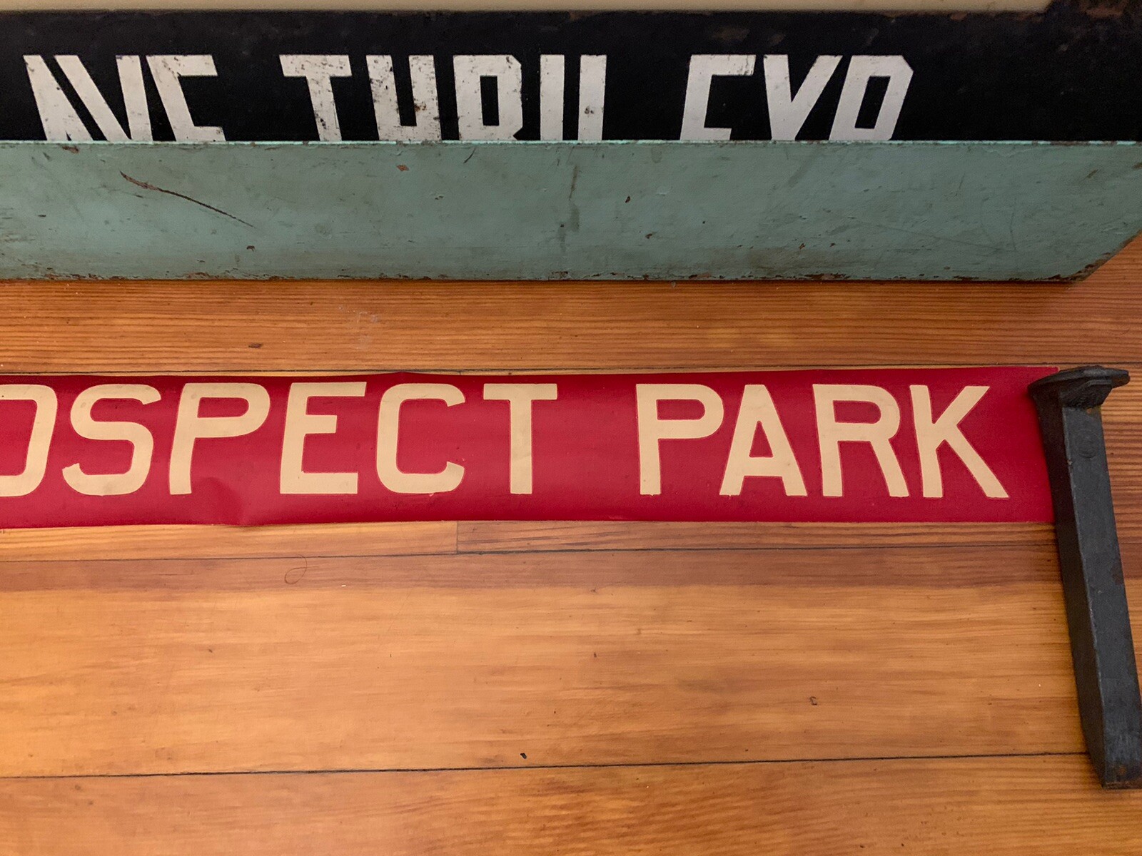1958 BROOKLYN NY NYC BUS RED VELLUM ROLL SIGN CROSSTOWN DEPOT PROSPECT PARK HTS.