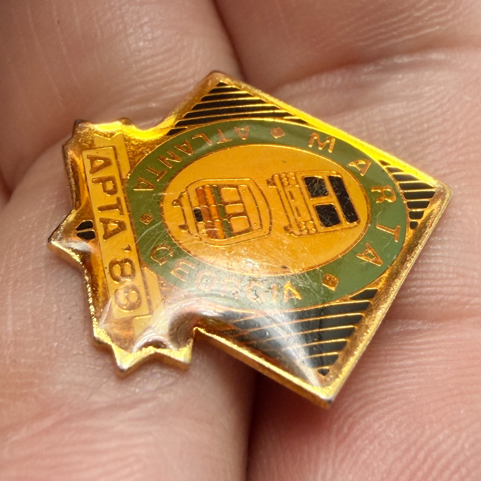 MARTA Atlanta Georgia APTA 89 Transit Bus Train Lapel Pin Yellow Enamel Vintage