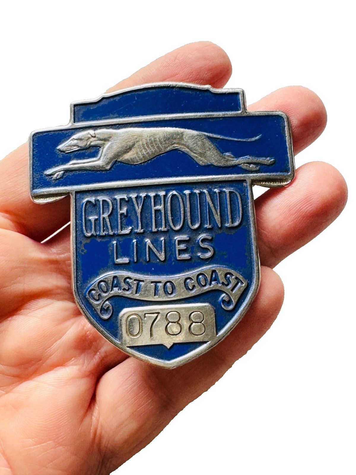 Scarce Vintage Greyhound Lines Bus Driver Hat Badge 1960’s Blue Enamel