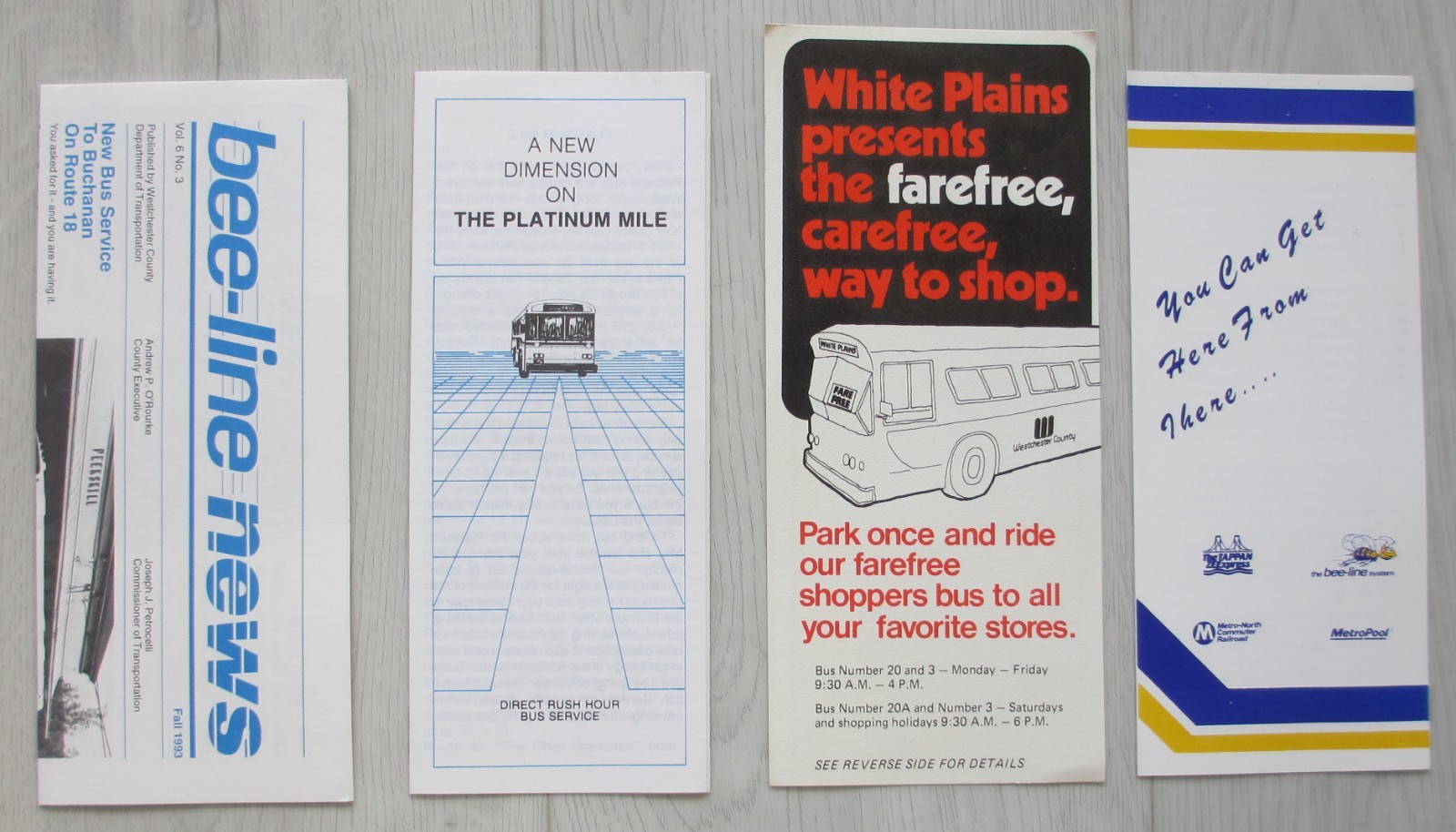 Lot of 4 Westchester County New York Bee-Line Bus Paper Items White Plains NY