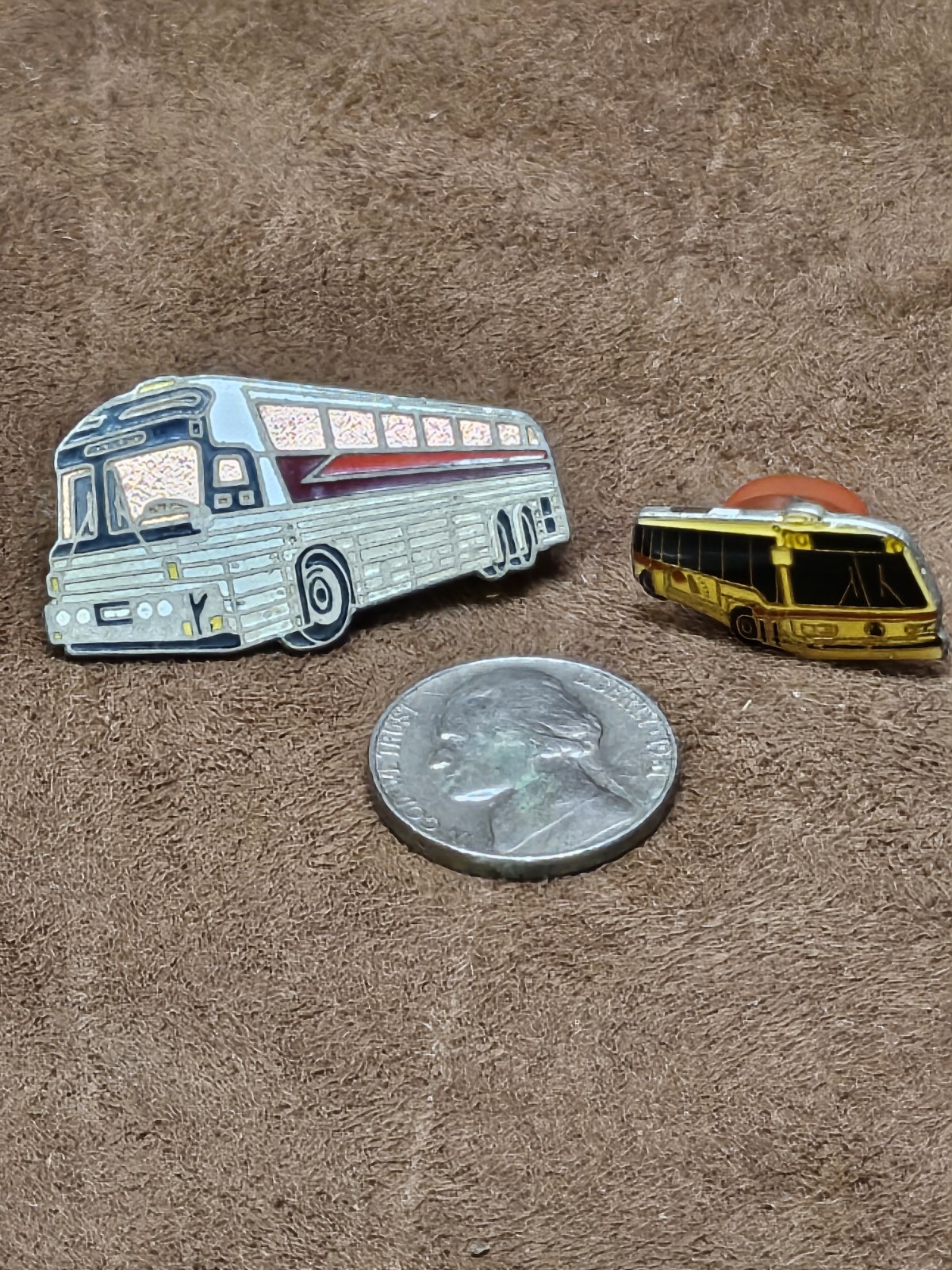 Lot Of 2 Vintage Bus Lapel Pins Transportation 1970s